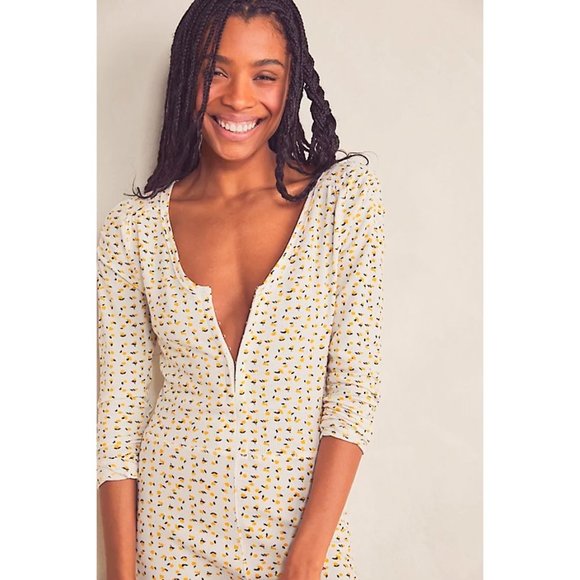 Free People Intimately Disty Floral Ivory Home Alone Long Johns - Picture 3 of 9